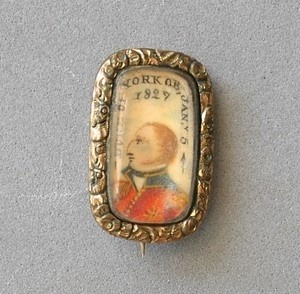 DUKE OF YORK 1827 PIN MEMORIAL MOURNING ENGLAND ANTIQUE PAINTED PORTRAIT ROYALTY.