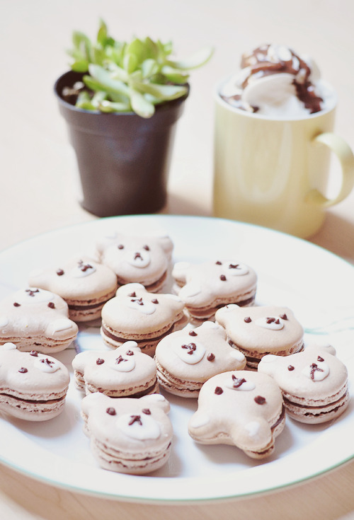 chickabiddy: Bear Macarons with butter chocolate filling! ʕ•̀ω•́ʔ✧ 