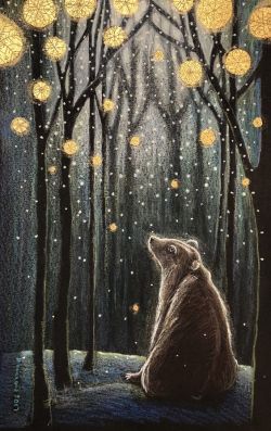 thewoodbetween:Foretelling the Snow. Hannah Willow. Pencil, acrylic and 24ct gold.