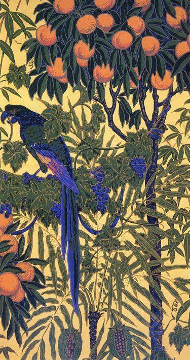 indigodreams:Macaw wallpaper (detail) by Walter Crane, ca.1908. for Jeffrey & Co.