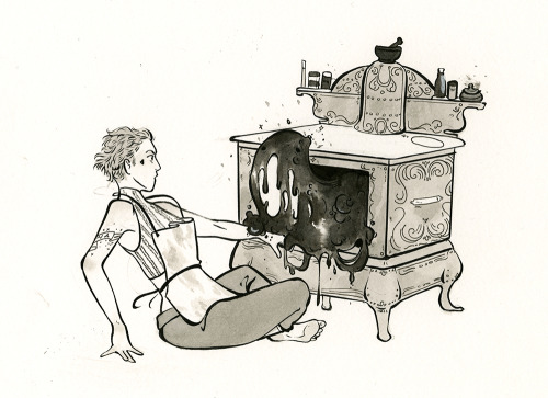 Inktober day 27; creepy &amp; cook/baker witchWhen she decided to use her Nana’s old oven, she never