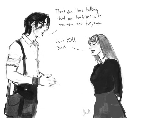 blvnk-art: the start of an inevitable friendship -Lily: Sometimes he…Sirius: Says the sweetest thing