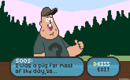 jefferythespacewalrus:Mockup dialogue screen, featuring Soos. Hopefully someone gets the pig referen