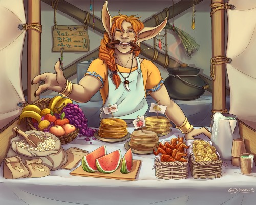  Mulari and his food stall, commission for Mularidin on Twitter. Commissions info | Ko-fi: gufydraws
