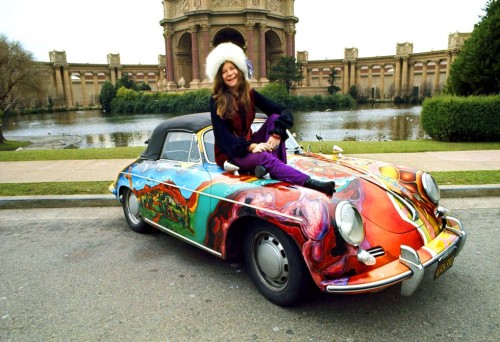 A collection of Janis with her Porsche.