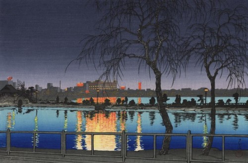 variousnews-blog: Kawase Hasui (1883-1957) Night at the Pond Edge- Shinobazu Pond(1932)