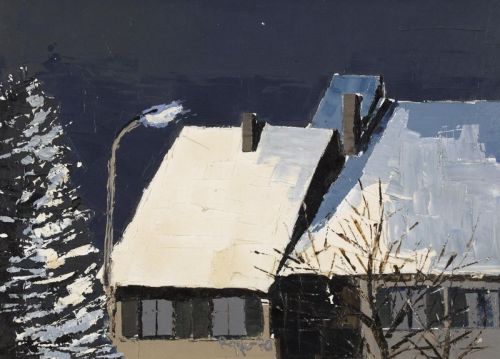 myfairynuffstuff:Roger Kathy (1934-1979) - House in Winter with Street Lamp. 1970. Oil on canvas.