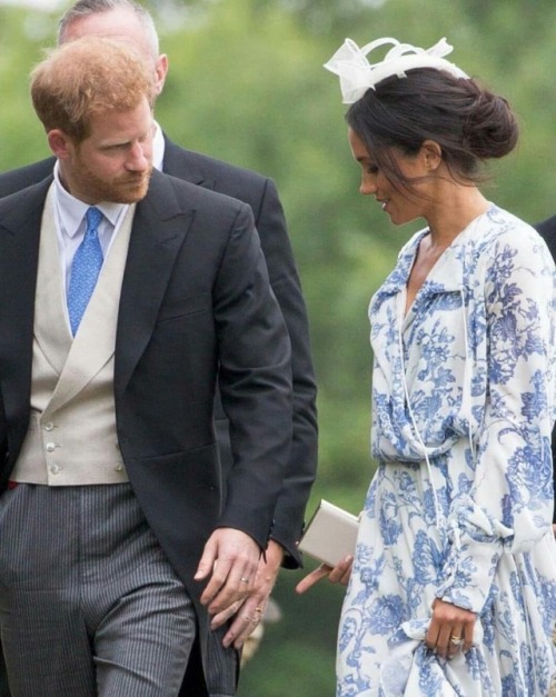 The Duke and Duchess of Sussex attend Celina McCorquodale Wedding! Oscar de la Renta Chiffon Floral 