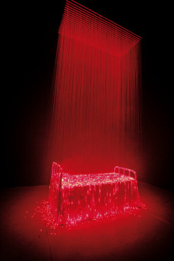 red-lipstick:  Li Hui (b. 1977, Beijing) - Reincarnation (Red Laser Light), 2007     Laser, Smog, Metal, Fabric 