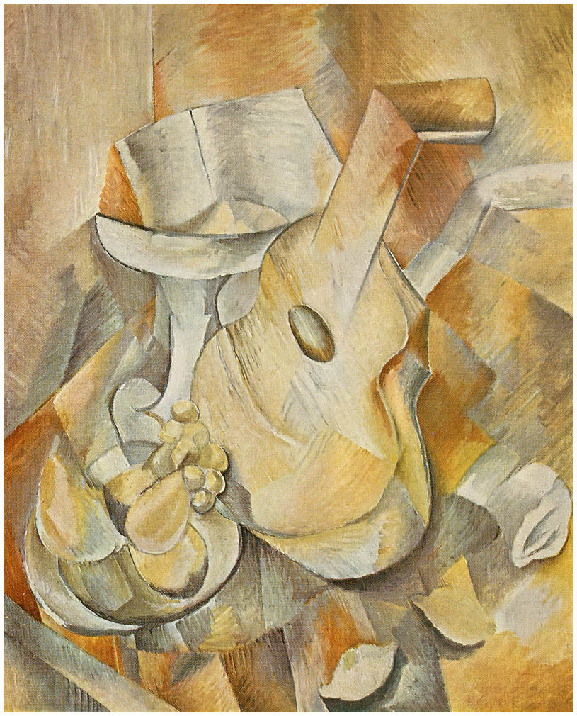 ilovetocollectart:  Georges Braque - Guitar and Fruit Dish, 1909, oil on canvas,