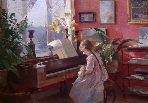 Interiør. Victoria ved pianoet = Interior. Victoria at the PianoEven Ulving (Norwegian; 1863–1952)19