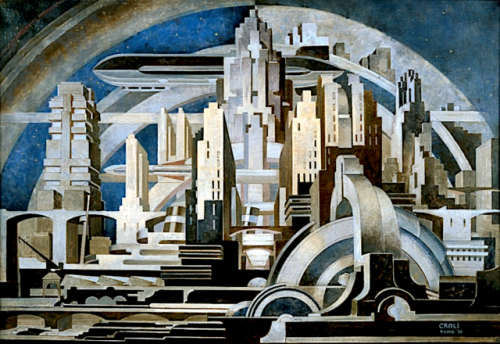 Tullio Crali  1910/2000  Città futurista 1939, olio su tela cm 44,20 x 63,70Trieste - Palazzo Cassa 