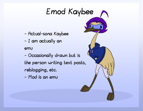 ponybalderdashery:Did I make it apparent enough that I am an emu? A long overdue reference and guide for the many strange things that happen on this blog. Please no longer be confused. As much. Modpon Emod Modears Humansona dippy“before fennecs were