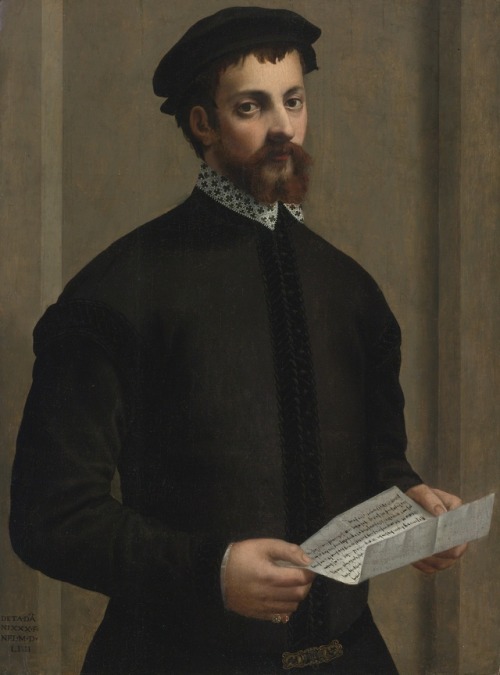 somanyhumanbeings:  Francesco Salviati, Portrait of a Gentleman holding a letter (1554)