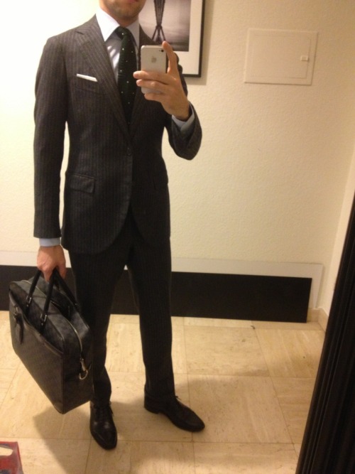 Bespoke Ripense suit Finnamore shirt Charvet vintage tie Vuitton bag