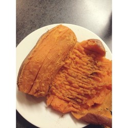 cleanbodyfreshstart:  {two steamed sweet potatoes} mashed one with cinnamon and ate the other plain, so yummy! I just put the whole sweet potato into the microwave for 5 minutes more/less depending on the size. So easy! 