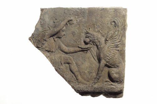 thatsbutterbaby:Fragment of a Relief: Arimaspos Feeding a Griffin.  Early 1st century A.D.          