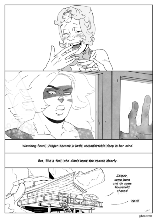 boniverse:  gaze 2 gaze 1 ☞ http://boniverse.tumblr.com/post/161110456582 as I told from gaze 1, Jasper came out from the bubble and have to live with CGs…why do you think Jasper got uncomfortable(?) suddenly? 