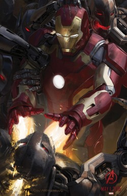 thedailysuperhero:  Exclusive Comic-Con ‘Avengers: Age of Ultron’ poster of Iron Man vs. Ultron bots. 