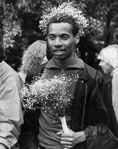 vintageeveryday:A marcher in a gay rights parade up New York’s Fifth Avenue, July 1979. Photographed