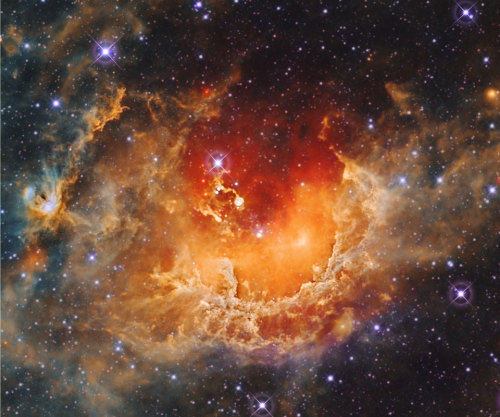 distant-traveller:  Star formation in the Tadpole nebula  Dusty emission in the Tadpole nebula, IC 410, lies about 12,000 light-years away in the northern constellation Auriga. The cloud of glowing gas is over 100 light-years across, sculpted bystellar