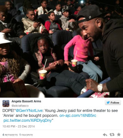 micdotcom:  Young Jeezy treats 200 inner-city kids to a screening of ‘Annie’   Young Jeezy is taking on a different name this Christmas: Santa. Theatergoers were especially jolly after learning that the rapper had rented an entire theater for more