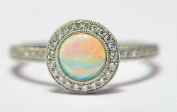 allaboutrings:  14k White Gold Opal and Diamond