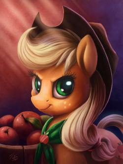 tsitra360:  Applejack iPad PortraitDrawn on my iPad. Great thing about drawing on mobile tablets, you can draw even on the road.  Enjoy! And be sure to check out the time-lapse for this on Youtube. Timelapse  &lt;3