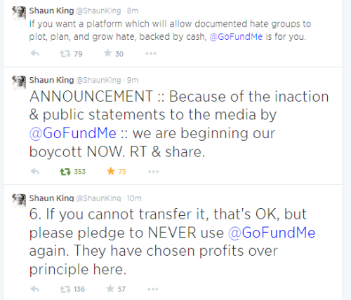 androdjinni:
“ smearedwithscreams:
“ (Images should be read from the bottom, up.)
GoFundMe is allowing a campaign for people to donate money to Darren Wilson, the cop who killed Michael Brown in Ferguson, MO.
When called on this, and how it violates...
