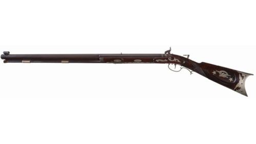 Silver mounted percussion target rifle crafted by M. A. Baker of Feyetteville, North Carolina, circa