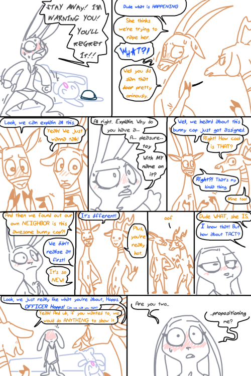 tgweaver:tgweaver:The Neighbors’ Toy Starring Judy Hopps, and Bucky and Pronk Oryx-Antlerson After arriving in Zootopia but before beginning active duty, Judy Hopps has a strange encounter with her neighbors. This comic contains adult material.and now