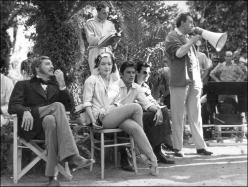 Burt Lancaster, Romy Schneider, Alain Delon  on the set of Il gattopardo directed by Luchino Vi