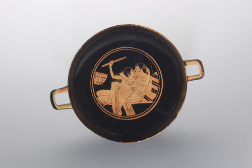 theancientwayoflife:~ Kylix with a Symposion Scene.Artist attributed: Gales Painter (Greek, Attic, a