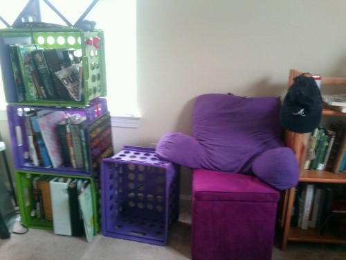 I made a reading corner :)  And i have two adult photos