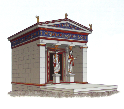 arjuna-vallabha:Reconstruction drawing of the Treasury of the Siphnians, 530-525 BCE. Geometric ARCH