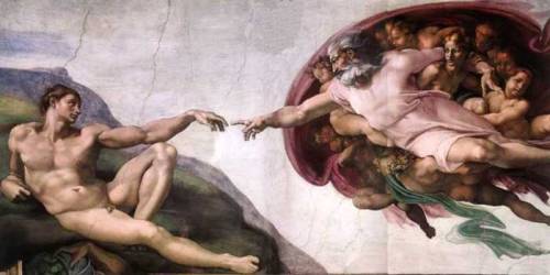 renaissance-art: Michelangelo c. 1508-1512 Creation of Adam  Scene 4 of 9 from the book of Genesis