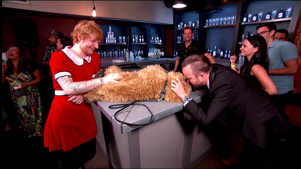sheeriosandsoymilk:  sheeran-usa:  Ed in a dress, Aaron Paul and a puppy all sitting