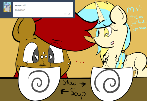 ask-the-awkward-fillies:Mist: B-but….. whats the difference…? Dream: ….. Dork….x3