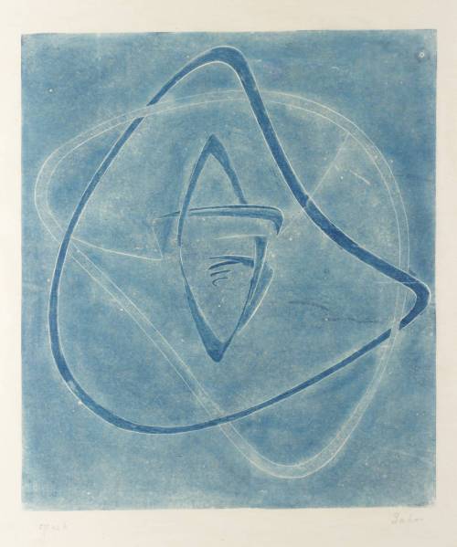 russianavantgarde:Naum Gabo,Untitled, ca.1955-6.Monoprint from wood engraving on paper.Continously c