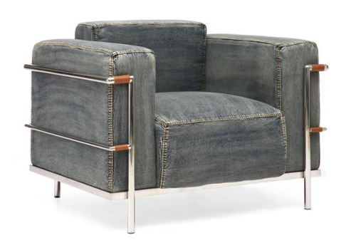 Porn Pics  Denim Armchair with Chrome Accent   are
