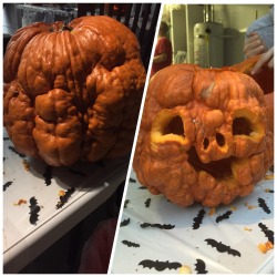 spoopy-haunter:  ectoimp:  rischiocristina:  Tried to make a pumpkin of eternal suffering and ended up making the most derp happy pumpkin ever. Oh well. he looks fine with it   #sad lumpy pumpkin thought no one eould carve them #but then some one did