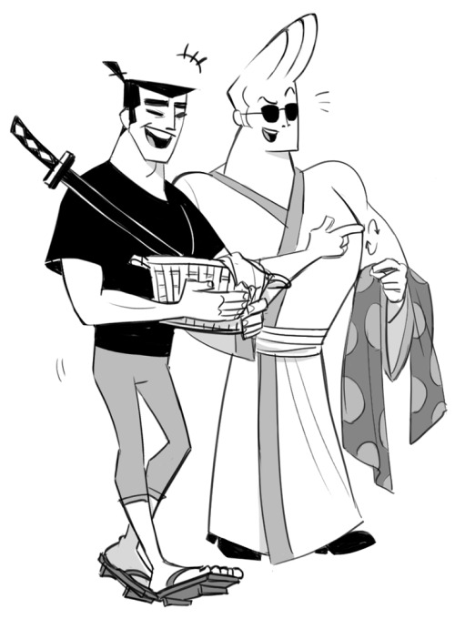 headofporridge:  c2ndy2c1d:  Samurai Jack & Johnny Bravo “Laundry Day” since nobody else was going to do it, i’ve helped myself doing some OTP fanart for this.    