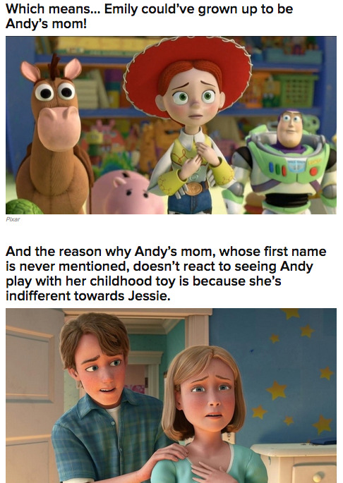 spenceralthouse:   New Pixar theory that claims the girl who gives up Jesse actually grows up to be Andy’s mom. 