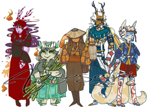 akesari-fr:  Gijinkas of @mtmhotcoatl-ture ‘s dragons! Sakkaku, Kiyoko, Rha Quk, Kazakama and 