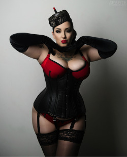 kerosenedeluxe:  New photo by Aparte Photography Corset and lingerie by Orchard Corset  Lipstick hat by me:)