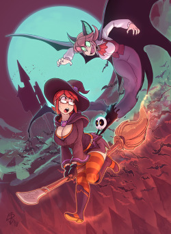 artofnighthead:    I’m commited to make a big illustration every Halloween. This year featuring my girls: Carrie and Viri!  Support me on Patreon!  