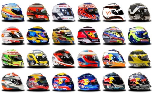 2013 F1 Grid helmets.
