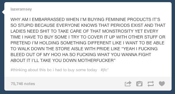carryonwaywardfan:  Periods and Tumblr Part 1   @dommebadwolff23