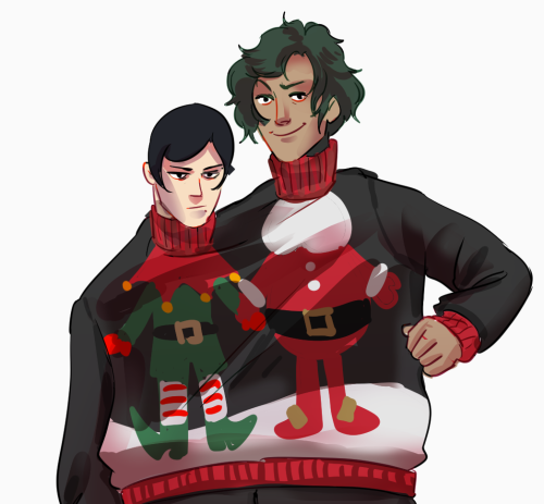 belated festive ocs… uh, happy boxing day!Violet+Vernier, Algernon+Cronus