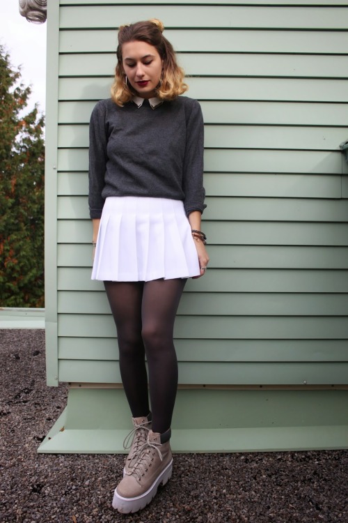 fashionmylegs: Nerd-girly (by Solveig) Sweater: Zara men Shirt: Zara Skirt: American Apparel Fashion